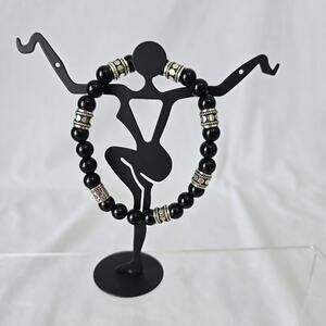 Ash & Jade Unisex Bracelet Black Natural Stones & Sterling Silver New